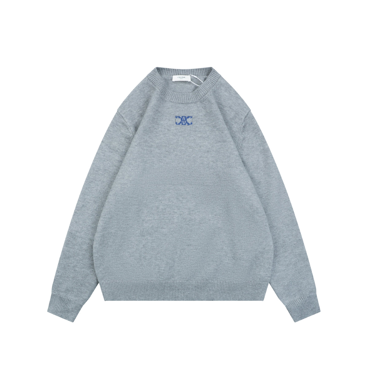 Celine Triomphe Logo Crewneck Sweater in Light Gray