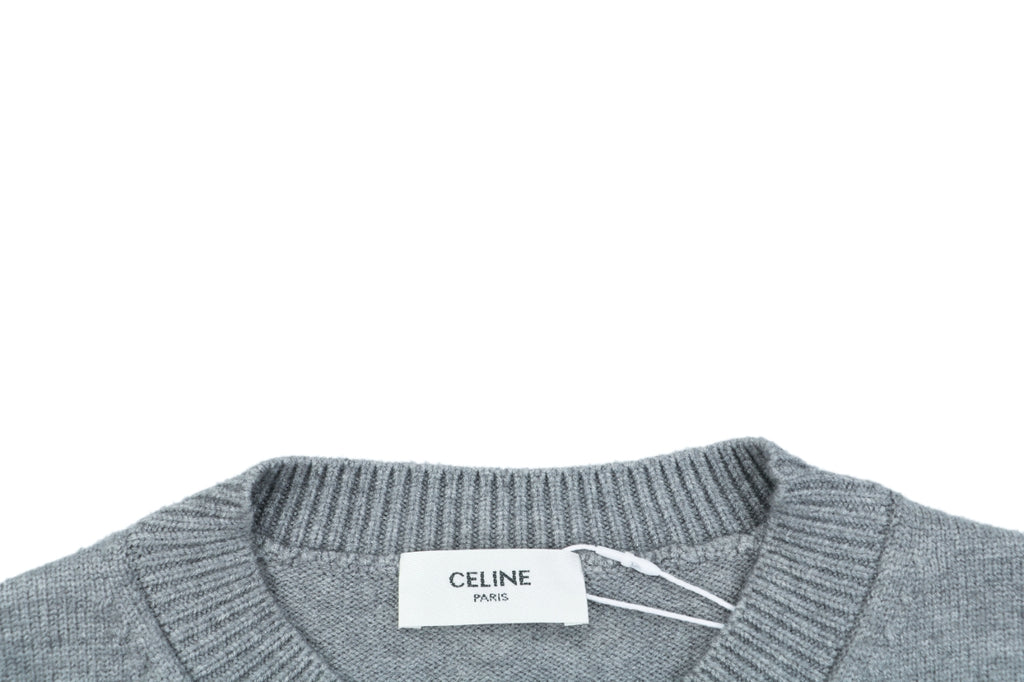 Celine Triomphe Logo Crewneck Sweater in Light Gray