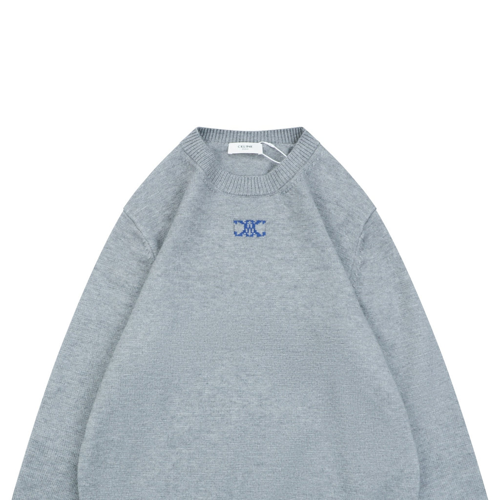 Celine Triomphe Logo Crewneck Sweater in Light Gray