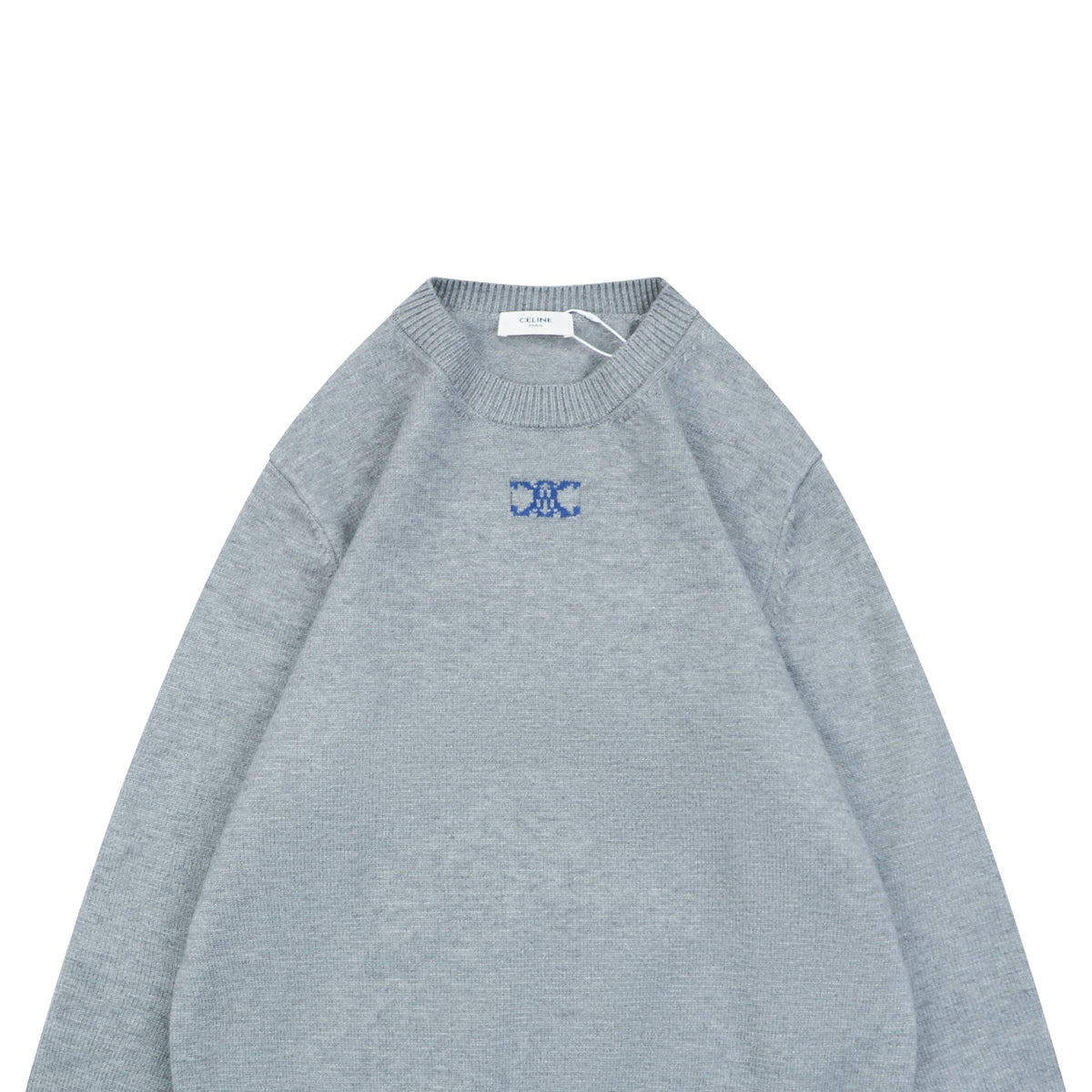 Celine Triomphe Logo Crewneck Sweater in Light Gray