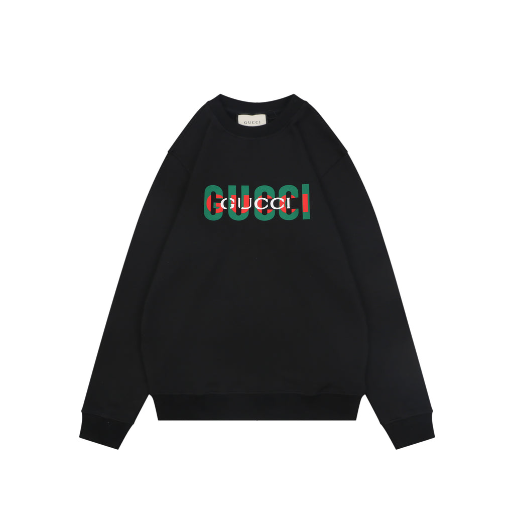 Gucci Red Green Double G Print Crewneck Sweatshirt in Black