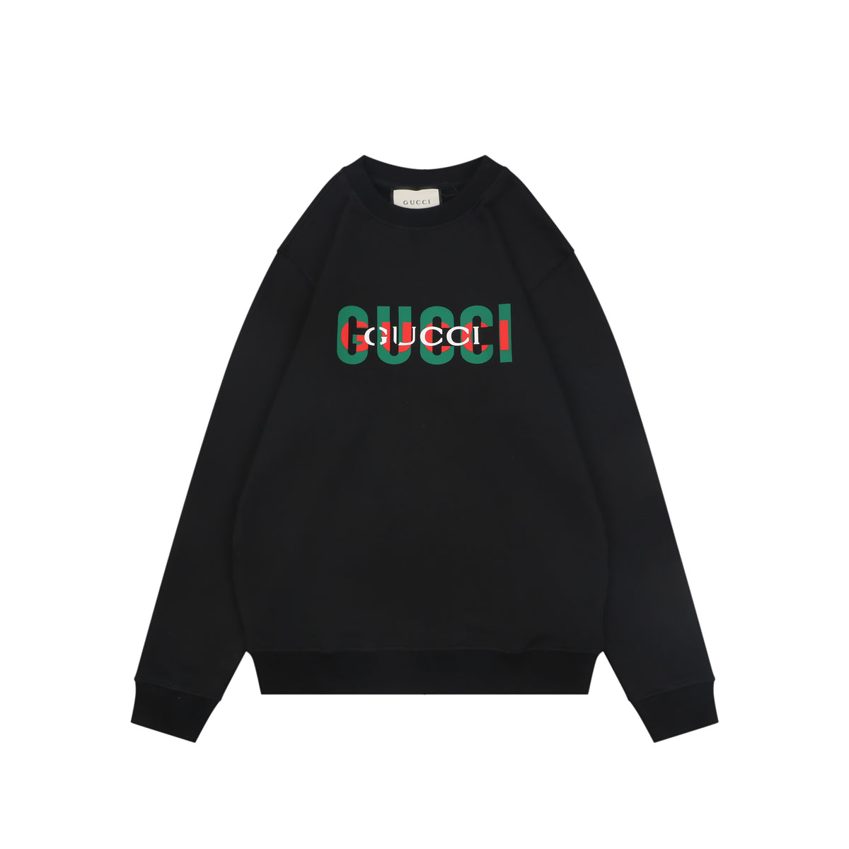 Gucci Red Green Double G Print Crewneck Sweatshirt in Black