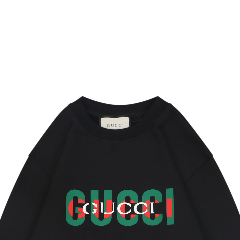 Gucci Red Green Double G Print Crewneck Sweatshirt in Black