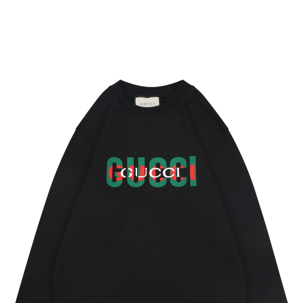 Gucci Red Green Double G Print Crewneck Sweatshirt in Black