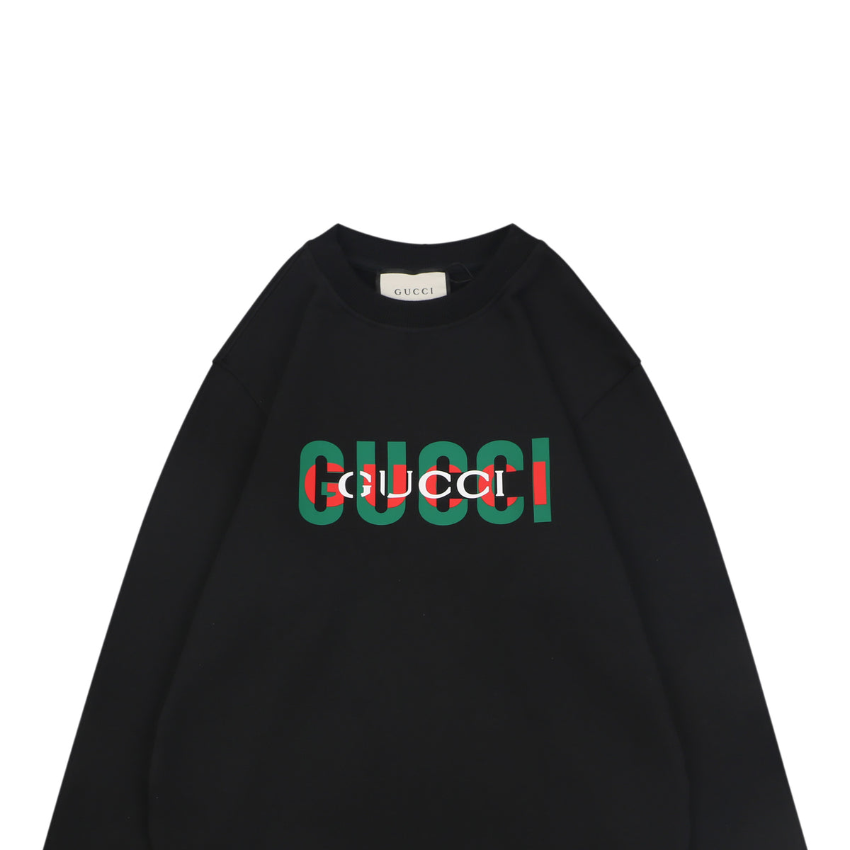 Gucci Red Green Double G Print Crewneck Sweatshirt in Black