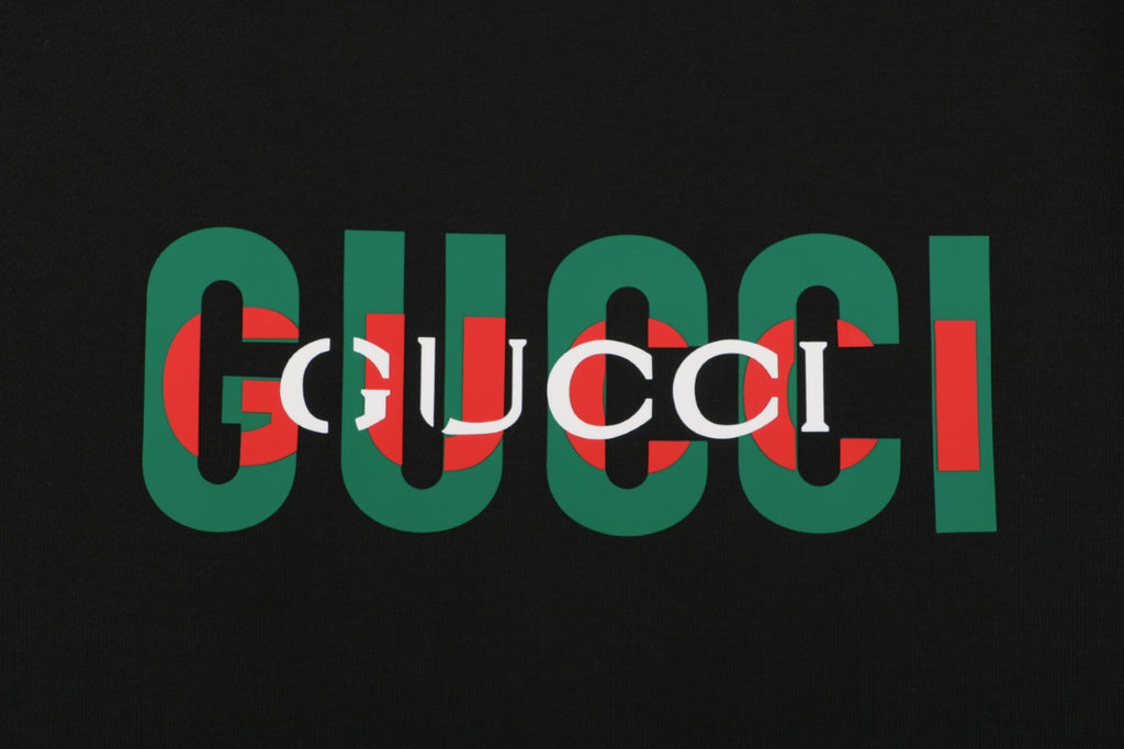 Gucci Red Green Double G Print Crewneck Sweatshirt in Black
