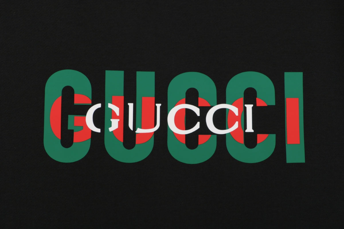 Gucci Red Green Double G Print Crewneck Sweatshirt in Black