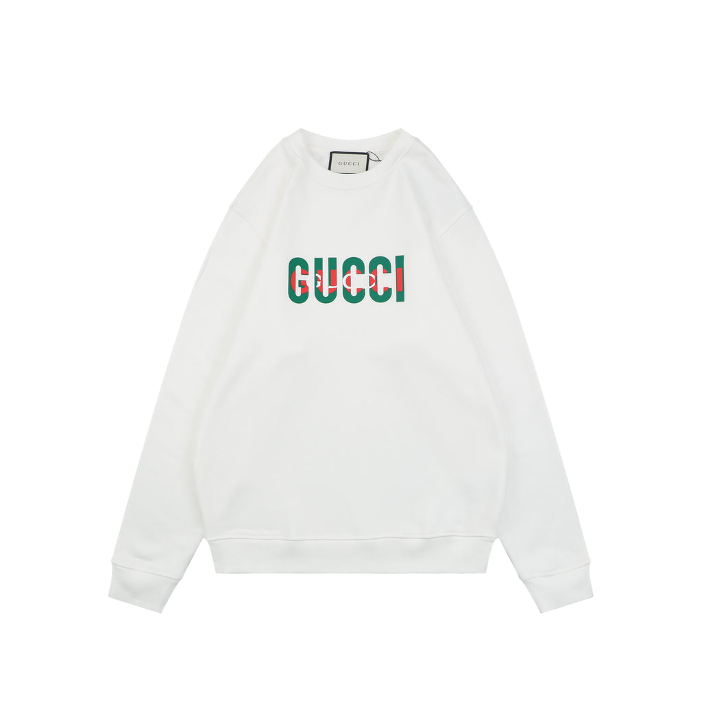 Gucci Red Green Double G Print Crewneck Sweatshirt in White