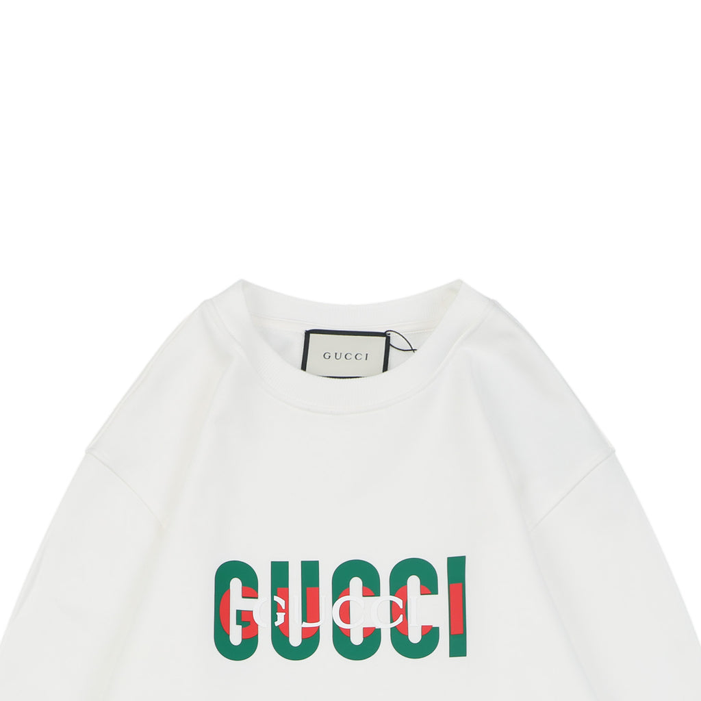 Gucci Red Green Double G Print Crewneck Sweatshirt in White