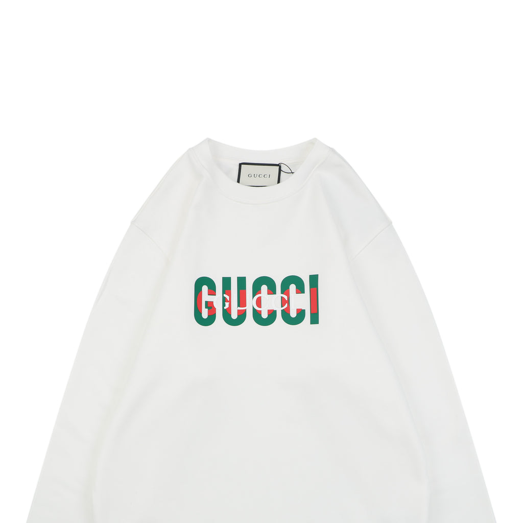 Gucci Red Green Double G Print Crewneck Sweatshirt in White