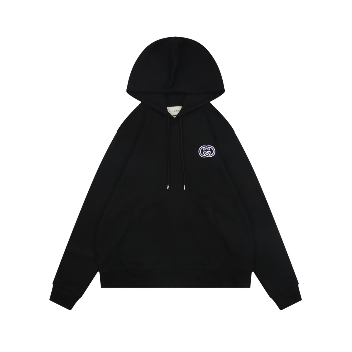 Gucci Purple White Double G Embroidered Hoodie in Black
