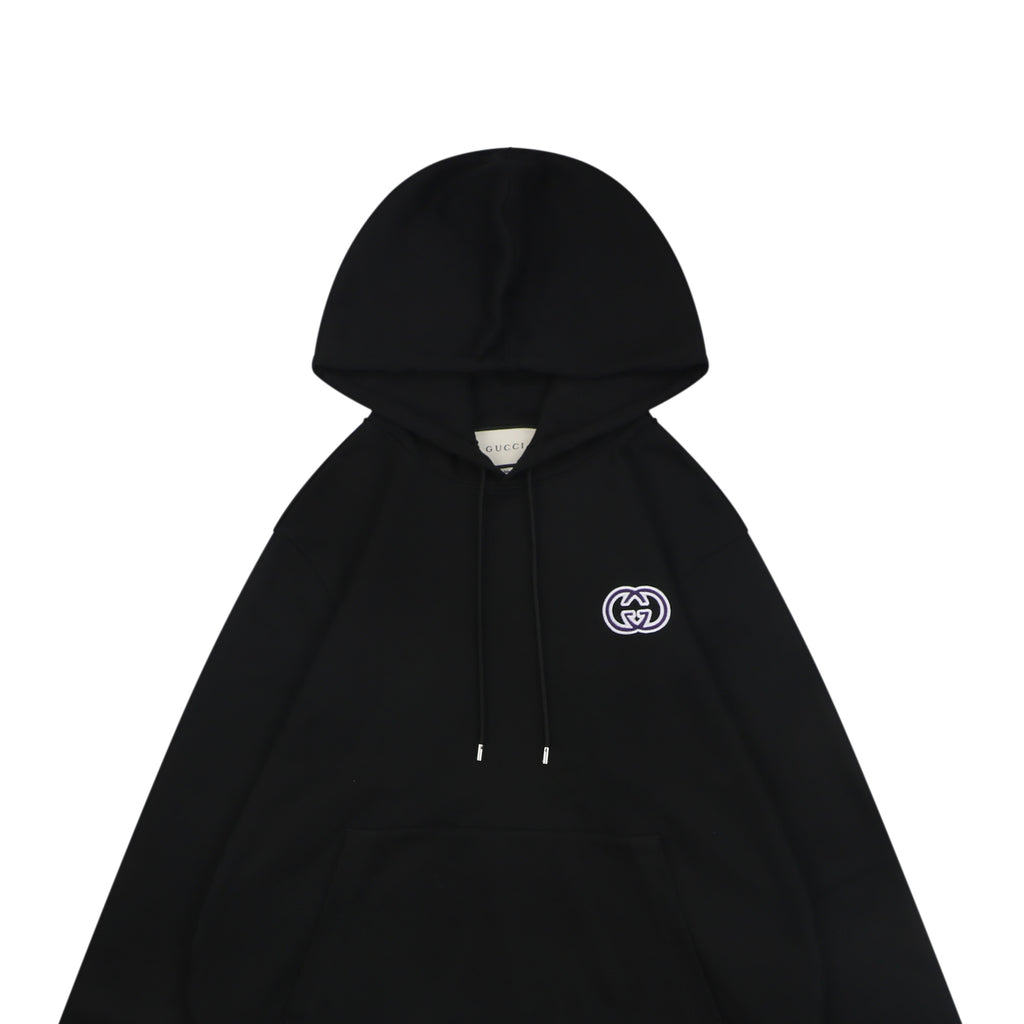 Gucci Purple White Double G Embroidered Hoodie in Black