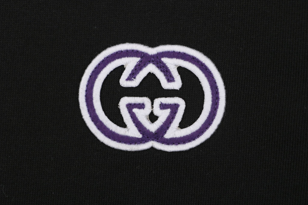 Gucci Purple White Double G Embroidered Hoodie in Black