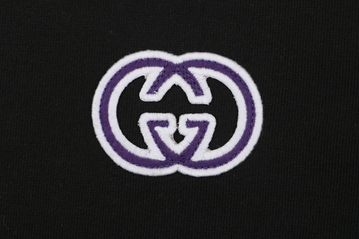 Gucci Purple White Double G Embroidered Hoodie in Black
