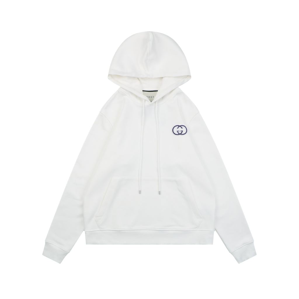 Gucci Purple White Double G Embroidered Hoodie in White