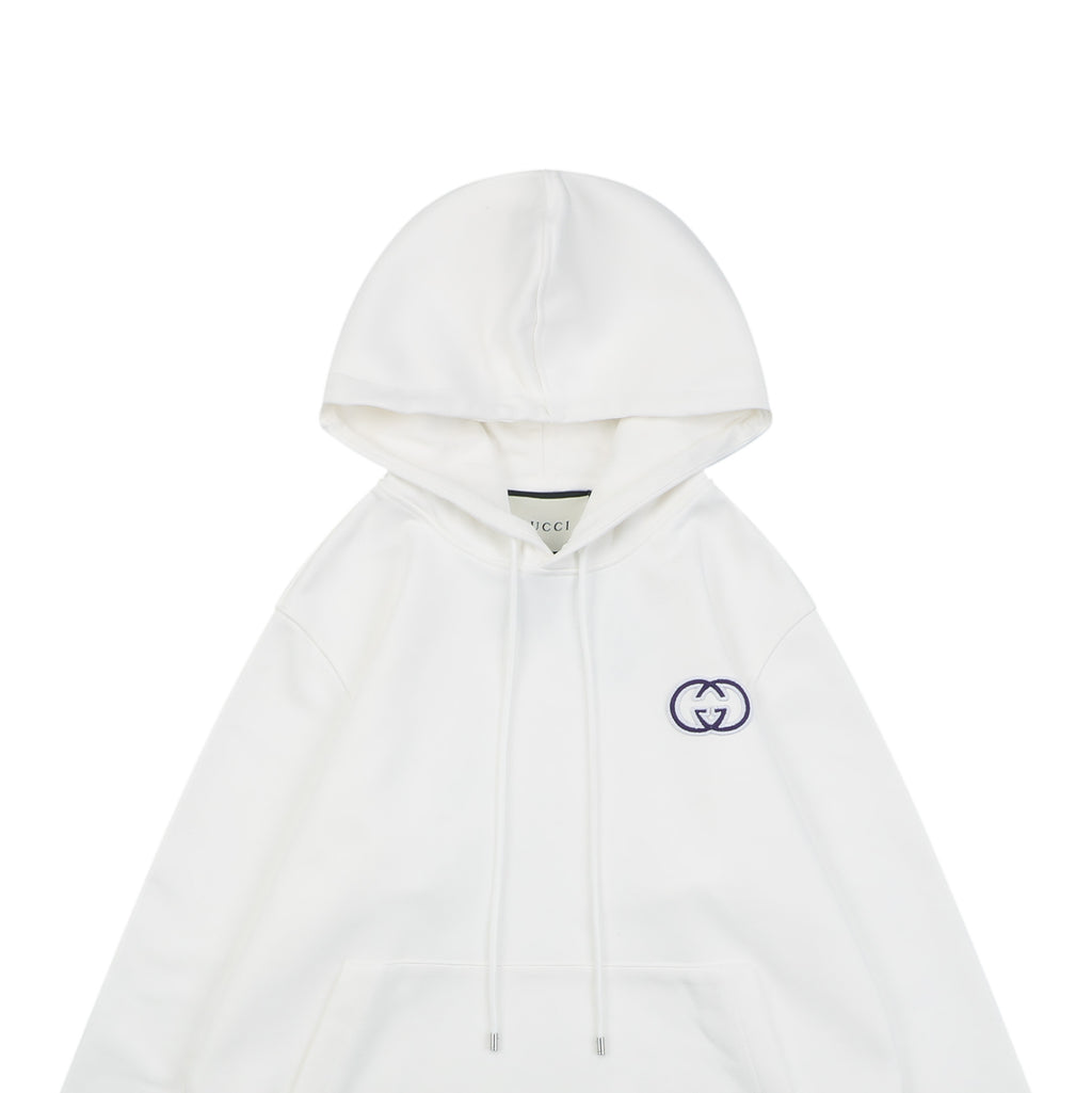 Gucci Purple White Double G Embroidered Hoodie in White