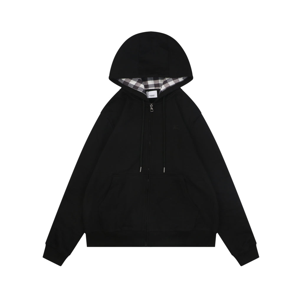 Burberry Equestrian Knight Embroidered Hooded Jacket in Tonal Black