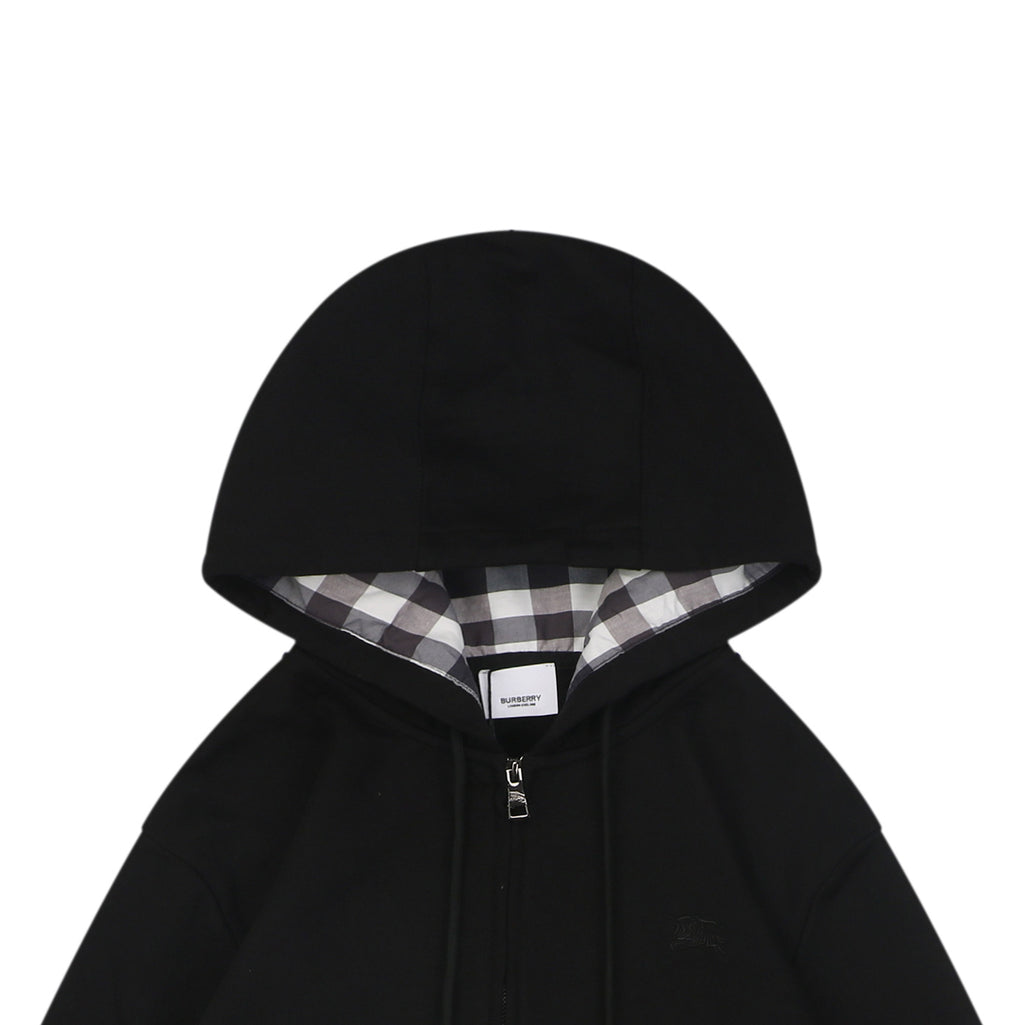 Burberry Equestrian Knight Embroidered Hooded Jacket in Tonal Black