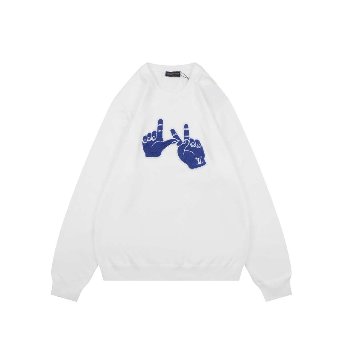 Louis Vuitton Blue Hand Graphic Crewneck Sweater - White