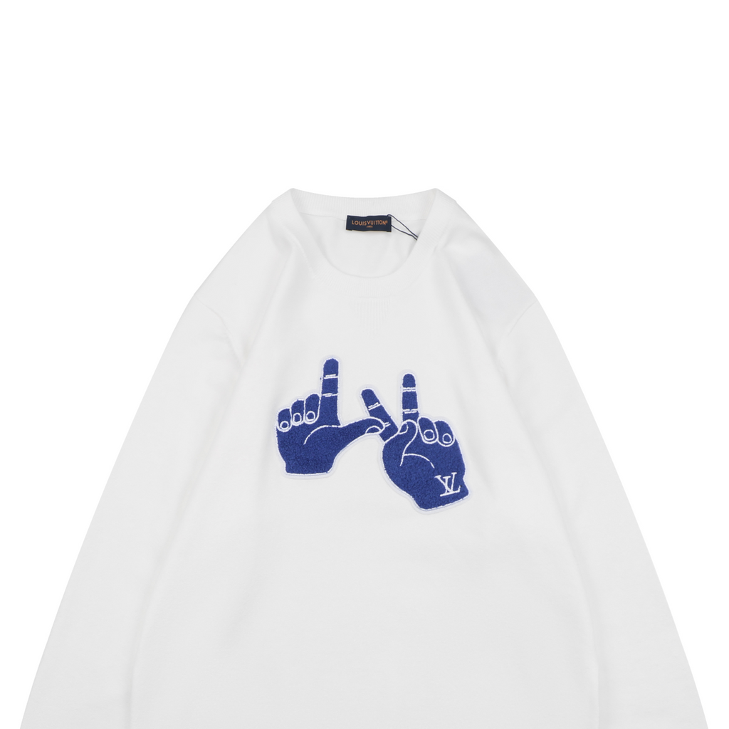 Louis Vuitton Blue Hand Graphic Crewneck Sweater - White