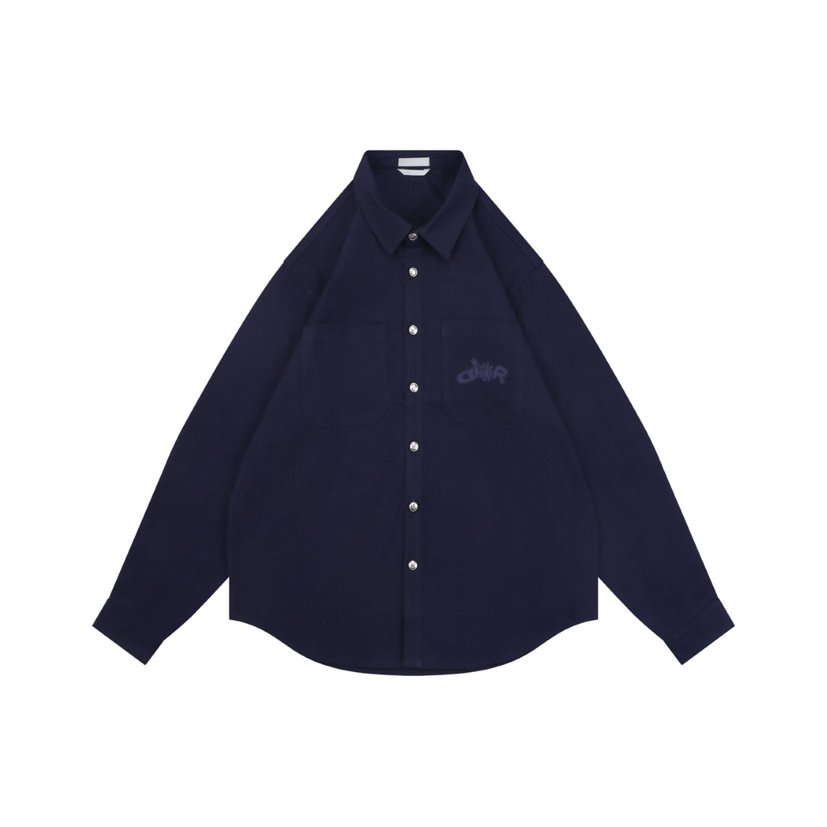 Dior Tonal Floral Logo Embroidered Long-Sleeve Shirt - Navy