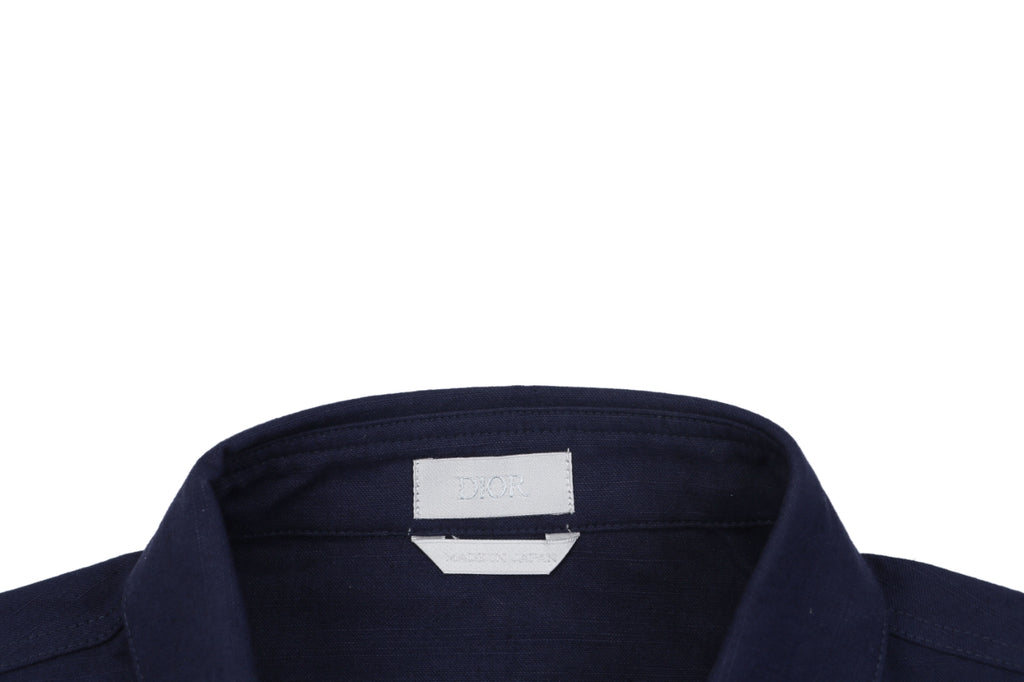 Dior Tonal Floral Logo Embroidered Long-Sleeve Shirt - Navy