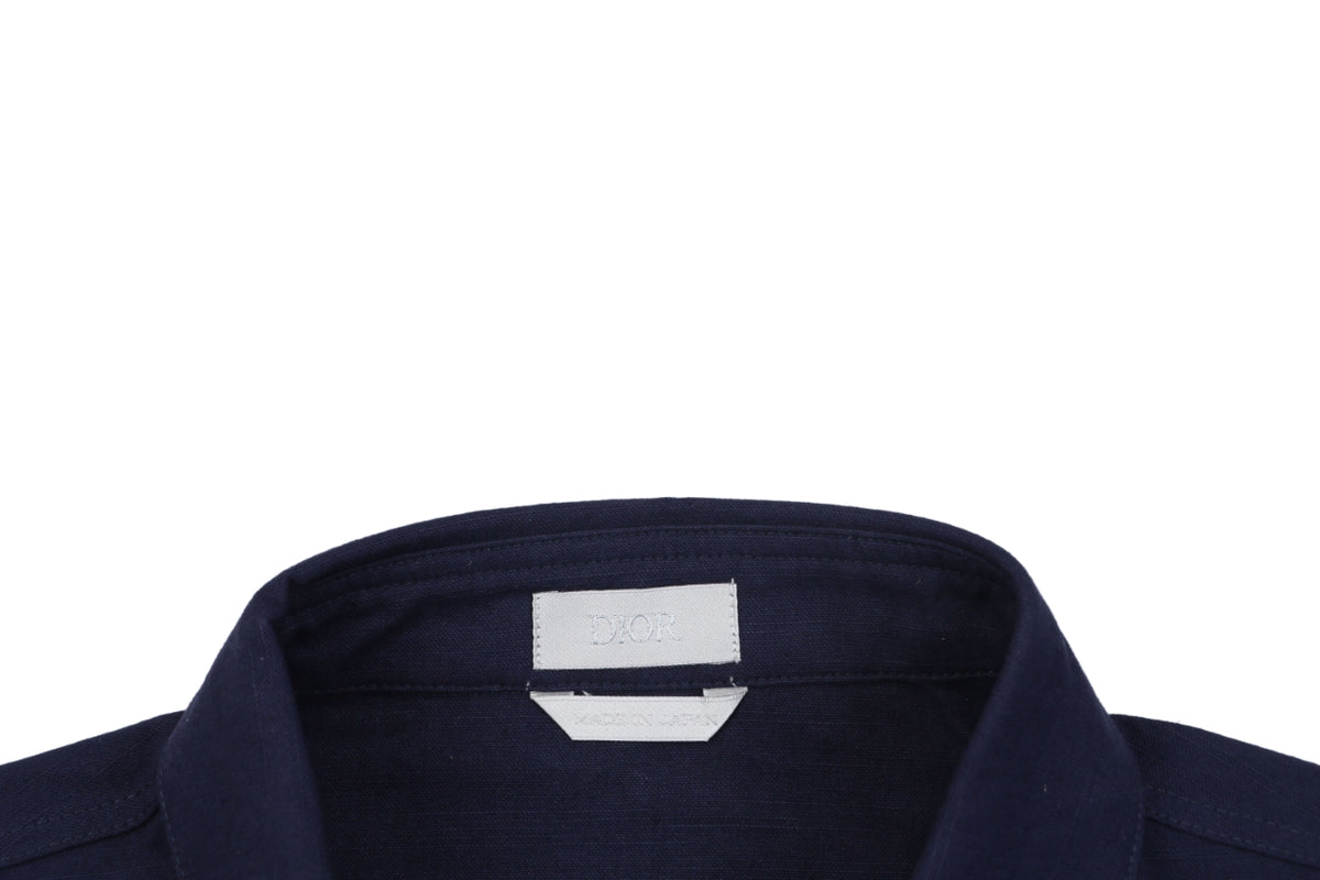 Dior Tonal Floral Logo Embroidered Long-Sleeve Shirt - Navy