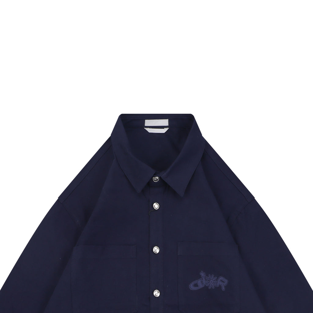Dior Tonal Floral Logo Embroidered Long-Sleeve Shirt - Navy