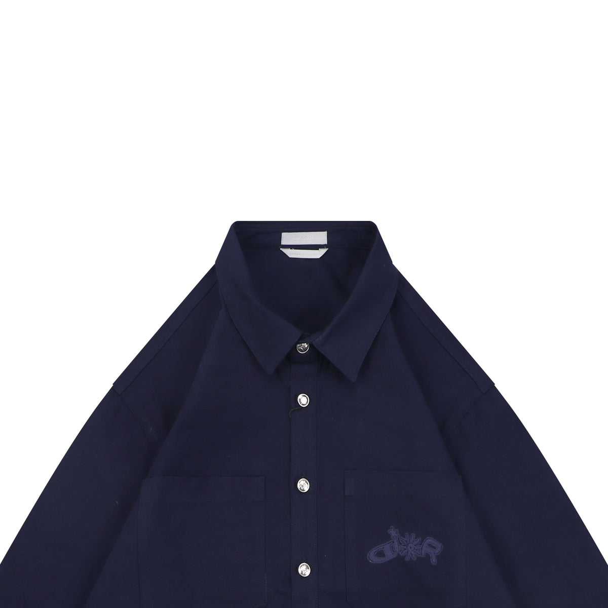 Dior Tonal Floral Logo Embroidered Long-Sleeve Shirt - Navy