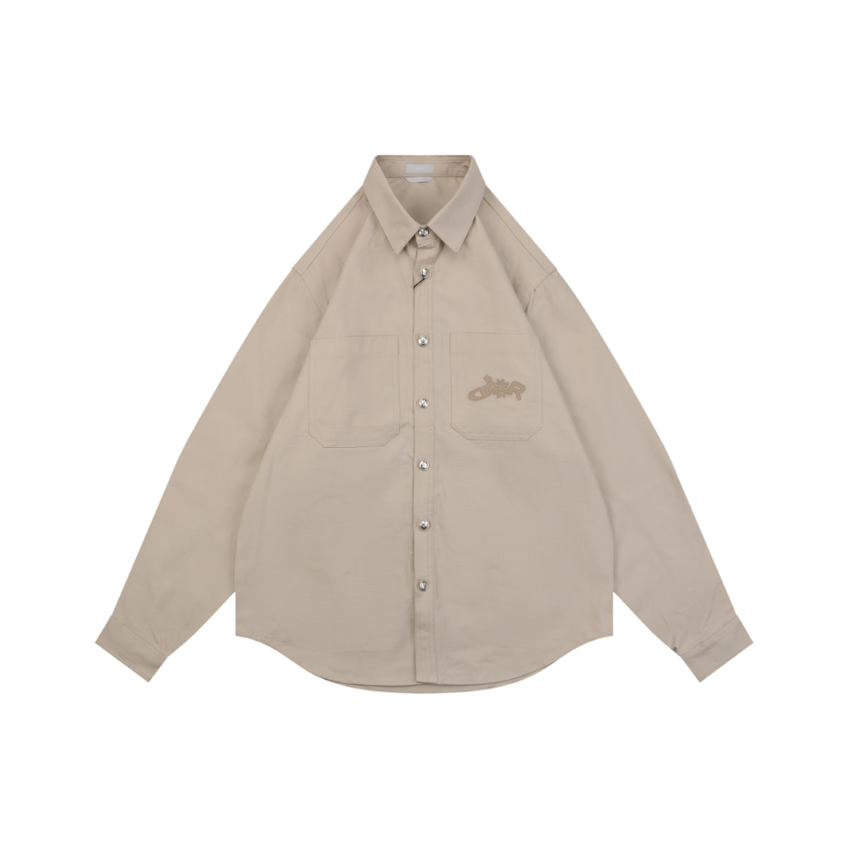 Dior Tonal Floral Logo Embroidered Long-Sleeve Shirt - Beige