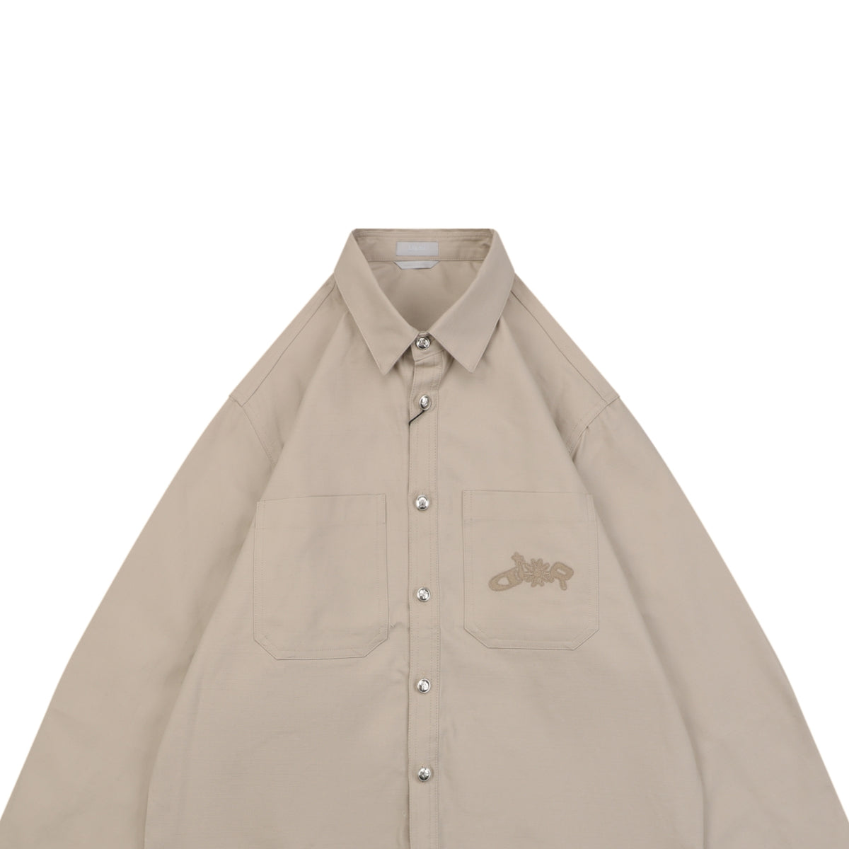Dior Tonal Floral Logo Embroidered Long-Sleeve Shirt - Beige
