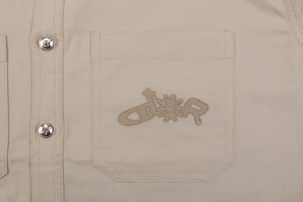 Dior Tonal Floral Logo Embroidered Long-Sleeve Shirt - Beige