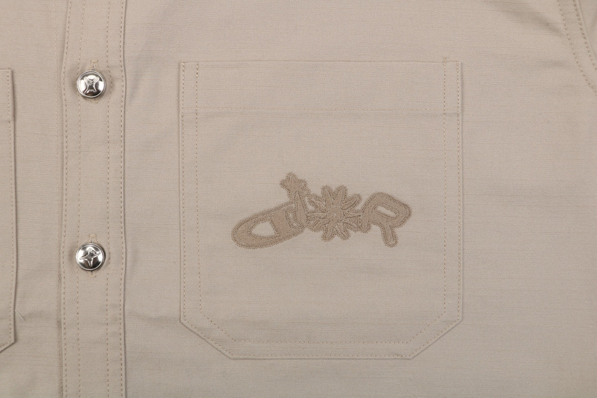 Dior Tonal Floral Logo Embroidered Long-Sleeve Shirt - Beige