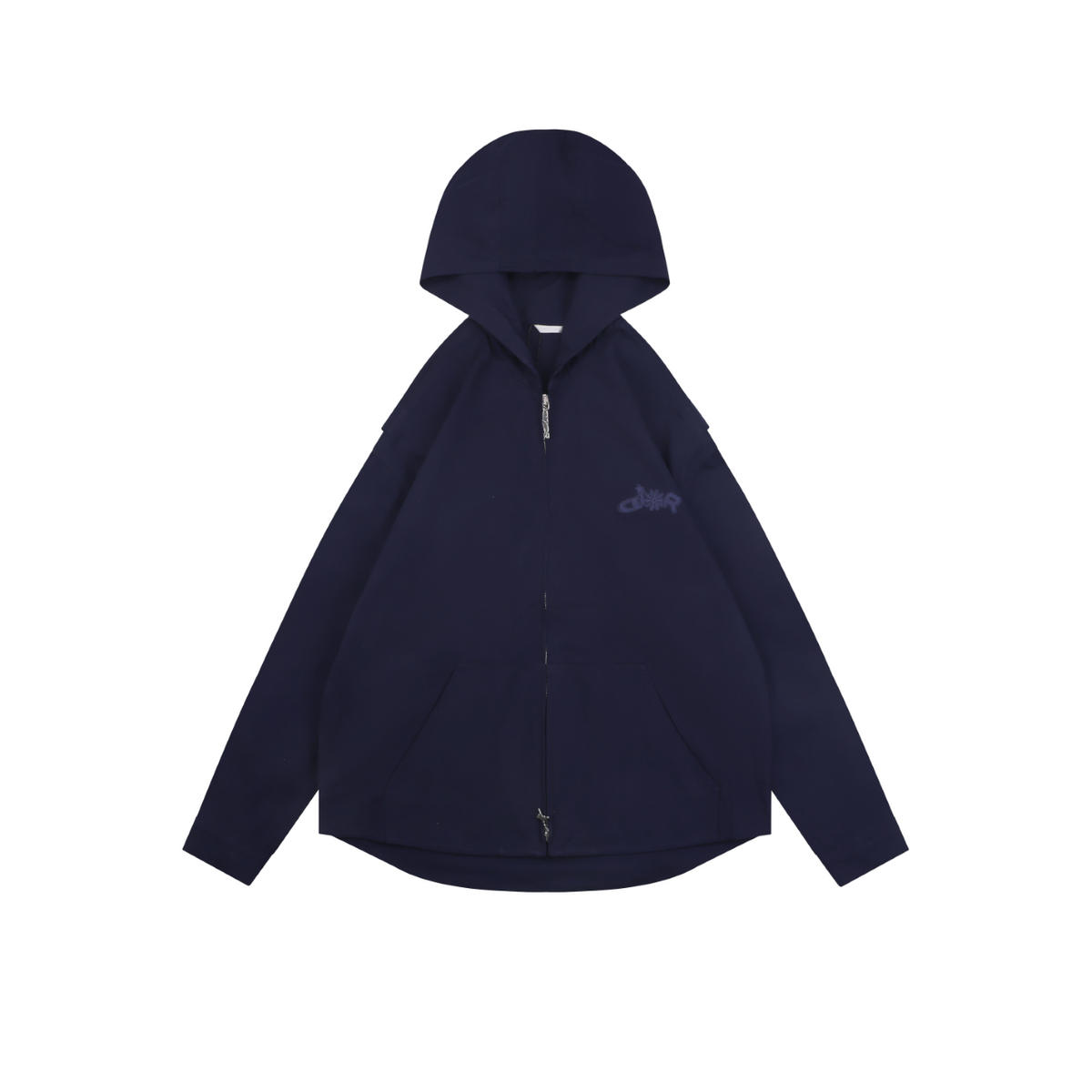 Dior Tonal Floral Logo Embroidered Hooded Jacket - Navy