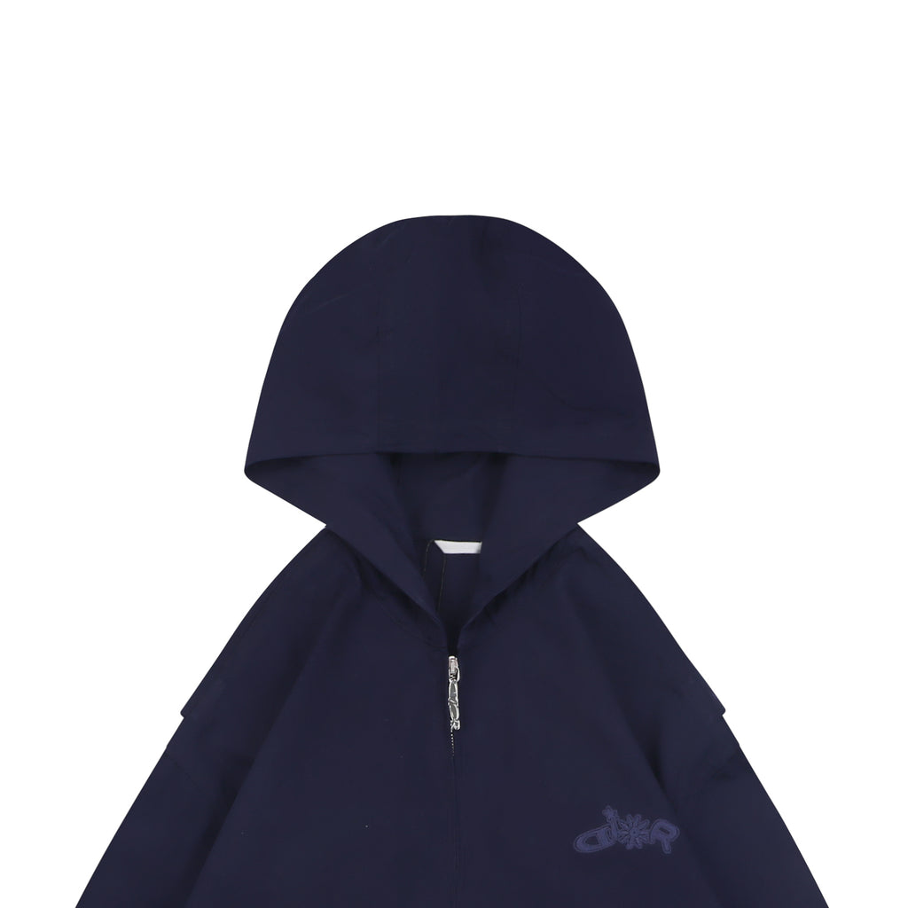 Dior Tonal Floral Logo Embroidered Hooded Jacket - Navy