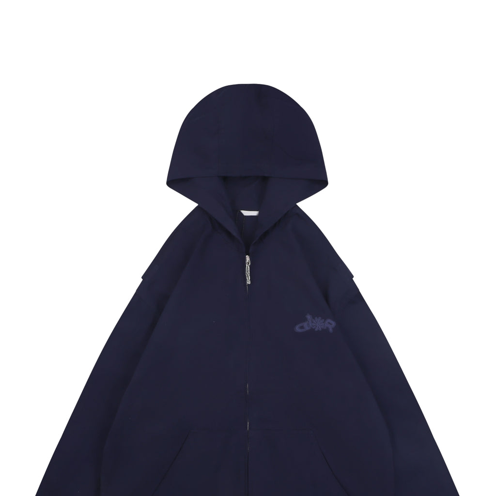 Dior Tonal Floral Logo Embroidered Hooded Jacket - Navy