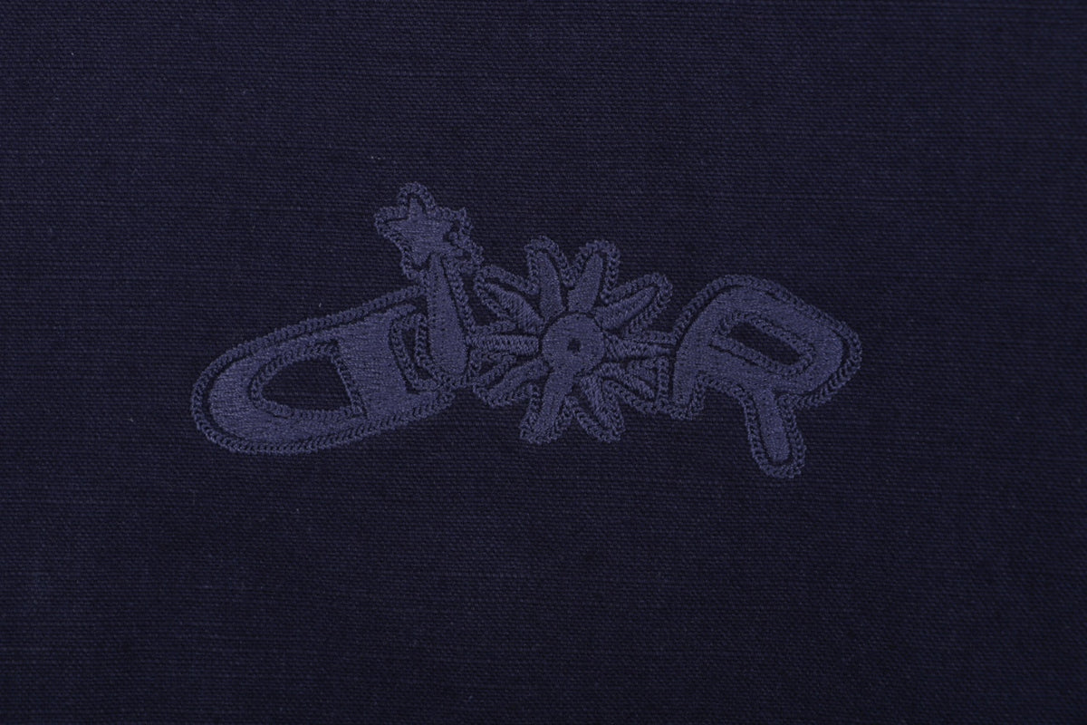 Dior Tonal Floral Logo Embroidered Hooded Jacket - Navy