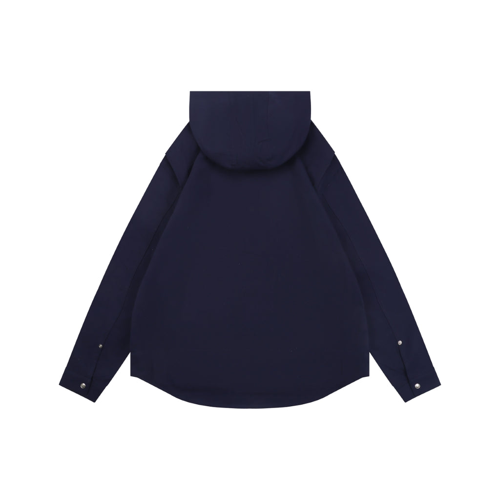 Dior Tonal Floral Logo Embroidered Hooded Jacket - Navy
