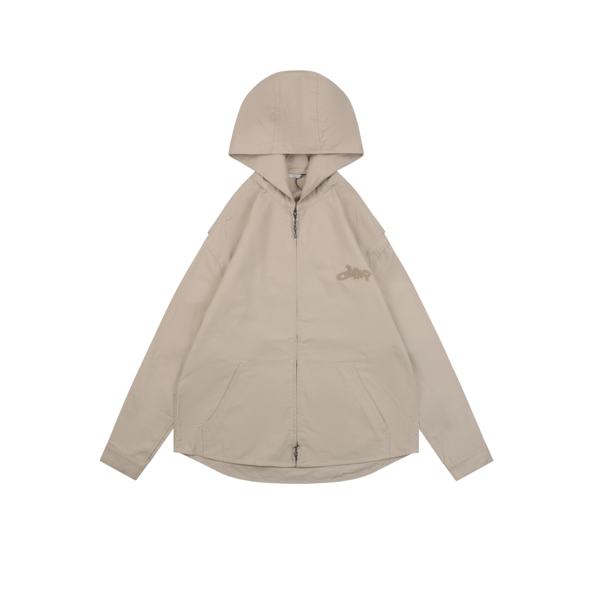 Dior Tonal Floral Logo Embroidered Full-Zip Hooded Jacket - Beige