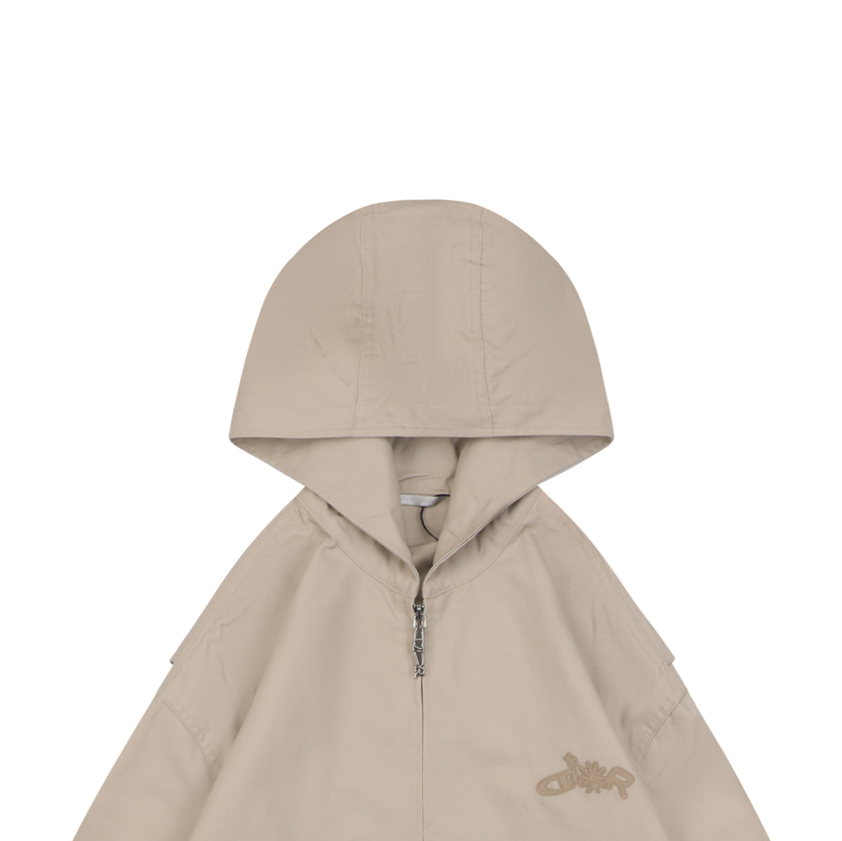 Dior Tonal Floral Logo Embroidered Full-Zip Hooded Jacket - Beige