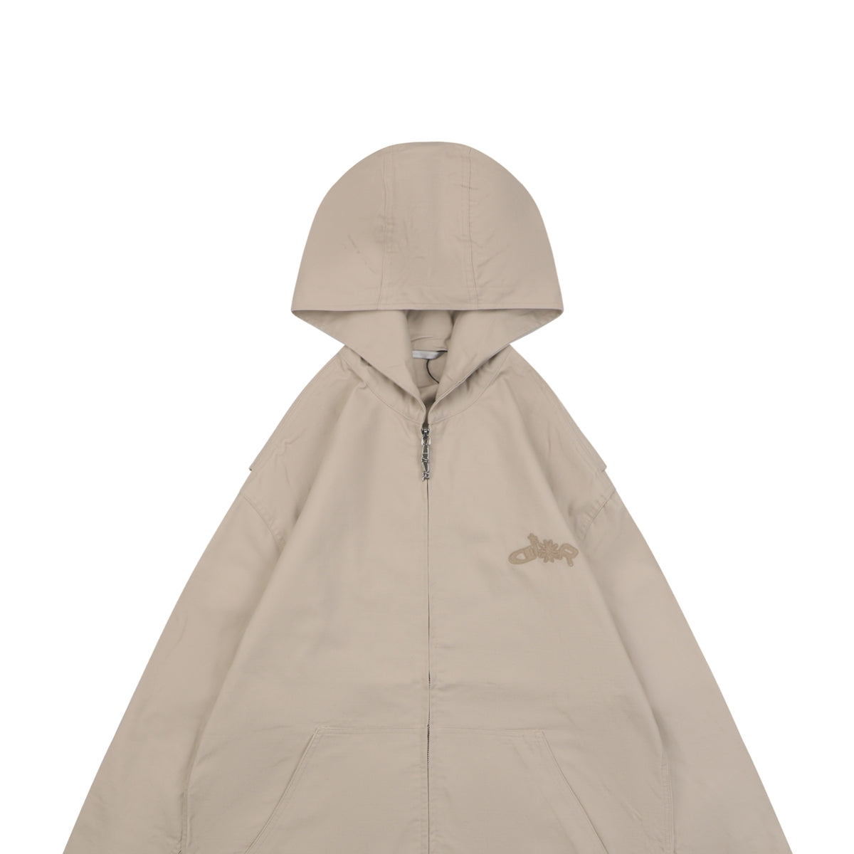 Dior Tonal Floral Logo Embroidered Full-Zip Hooded Jacket - Beige