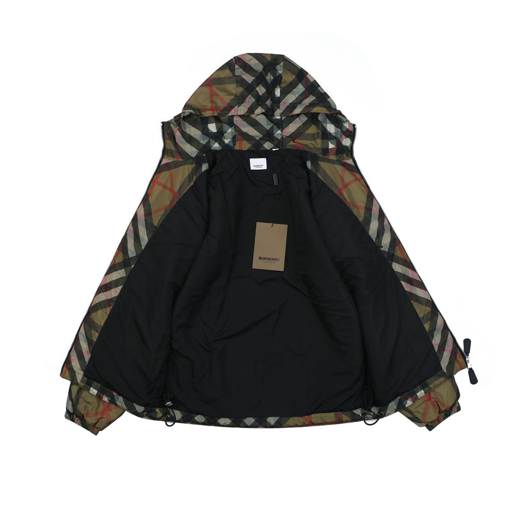 Burberry Oversized Diagonal Check Hooded Jacket - Archive Beige