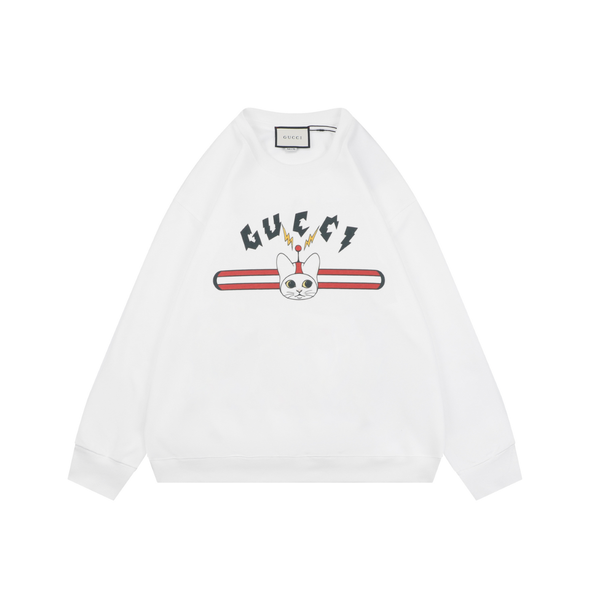 Gucci Cat and Letter Print Crewneck Sweatshirt - White