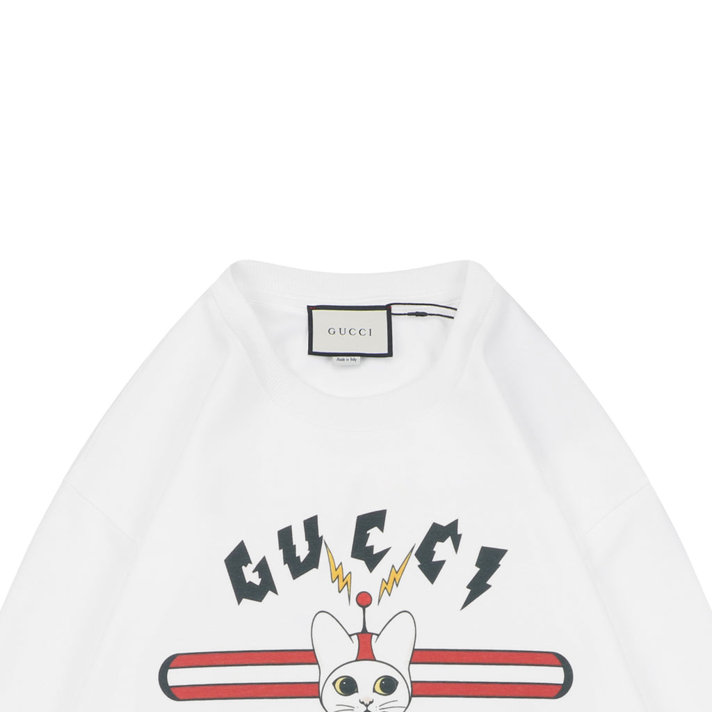 Gucci Cat and Letter Print Crewneck Sweatshirt - White