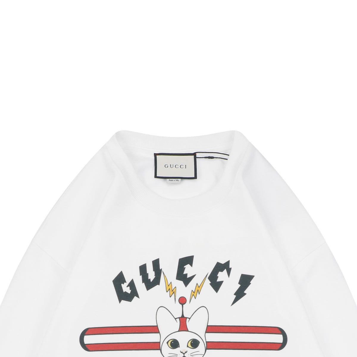 Gucci Cat and Letter Print Crewneck Sweatshirt - White