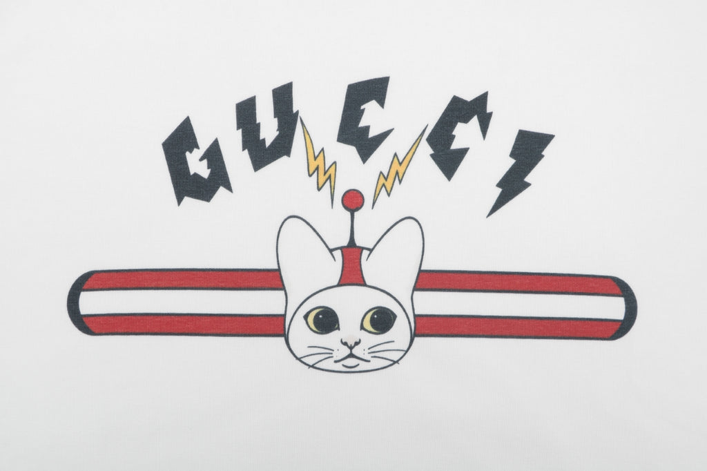 Gucci Cat and Letter Print Crewneck Sweatshirt - White