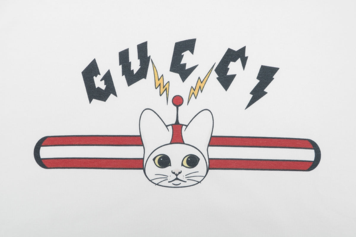 Gucci Cat and Letter Print Crewneck Sweatshirt - White