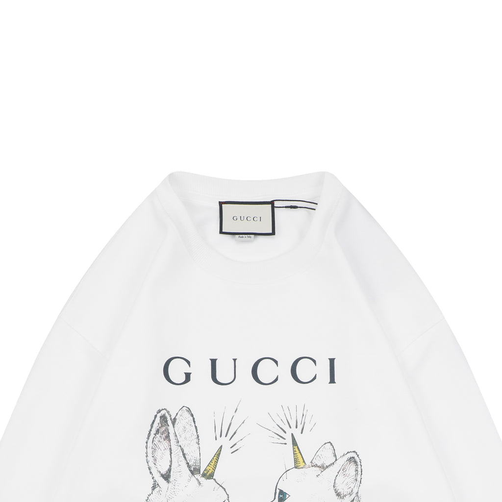 Gucci Unicorn Cat Graphic Crewneck Sweatshirt - White