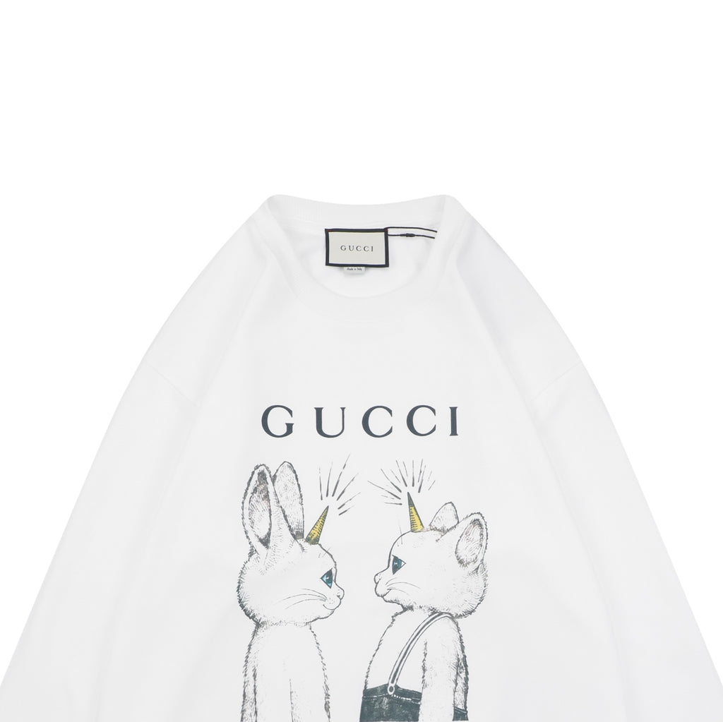 Gucci Unicorn Cat Graphic Crewneck Sweatshirt - White