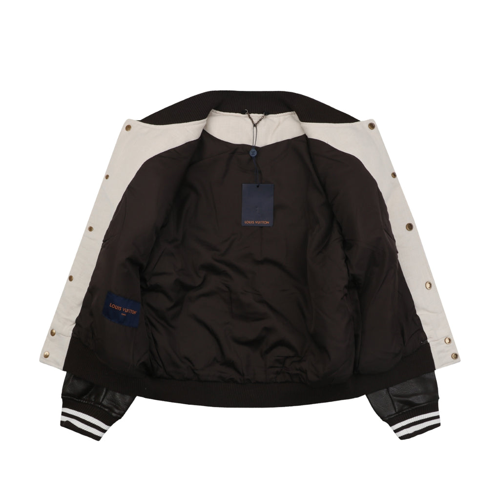 LV Tonal Monogram Contrast-Sleeve Varsity Jacket